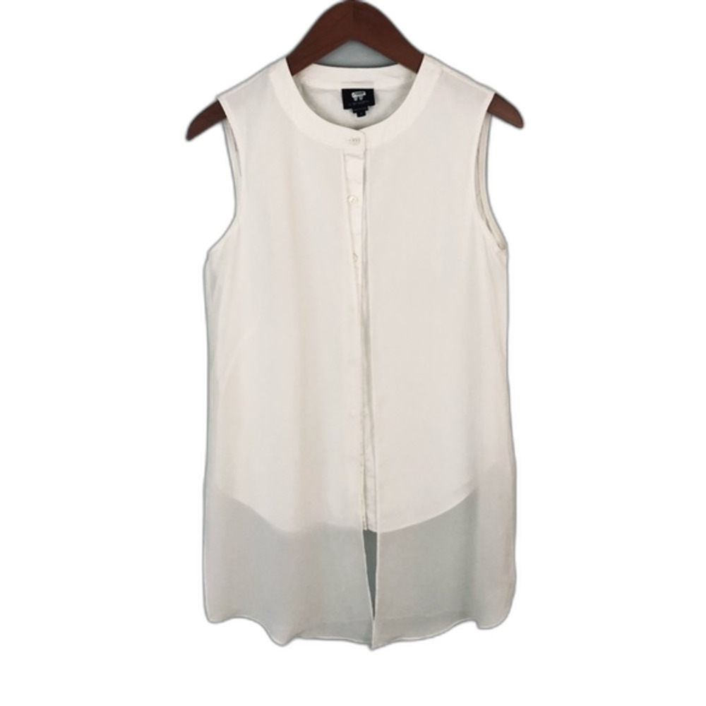 W By Worth Off-White Crepe Sleeveless Crew Neck Blouse Size 6 Quiet Luxury